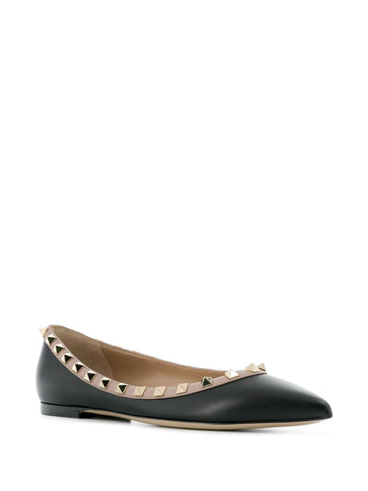 Rockstud leather ballet flats