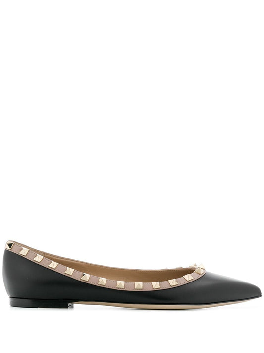 Rockstud leather ballet flats