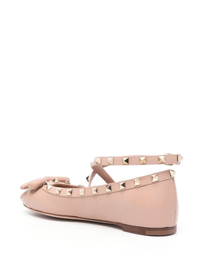 Rockstud leather ballet flats