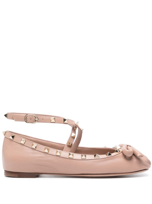 Rockstud leather ballet flats