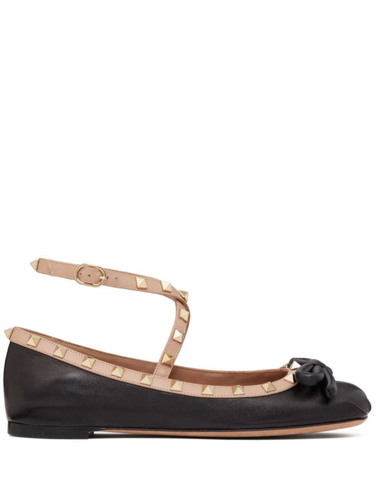 Rockstud leather ballet flats