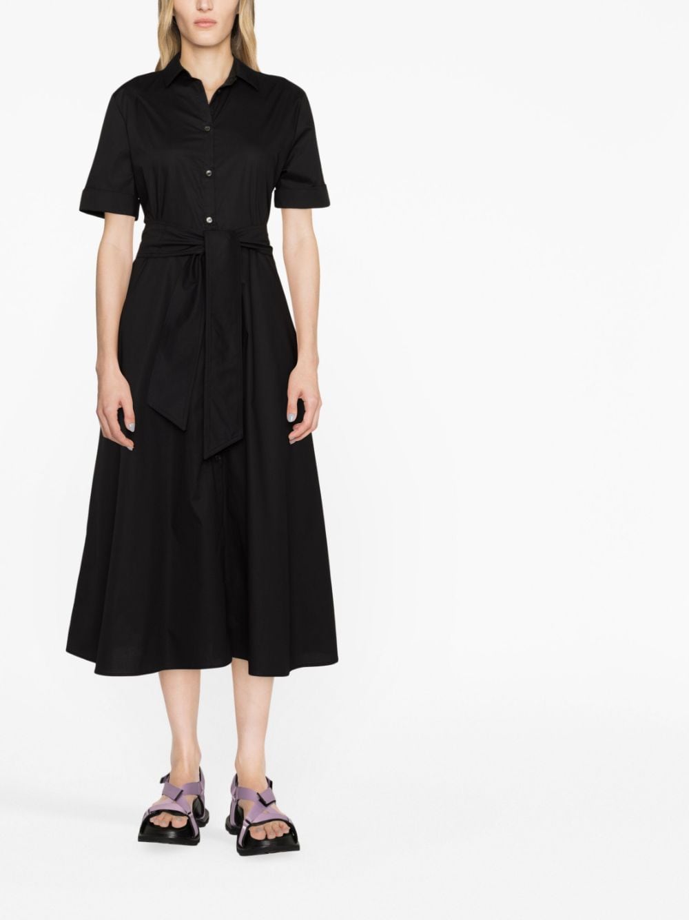 Belted poplin shirt dress