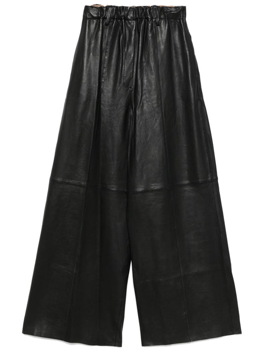 Leather wide-leg trousers