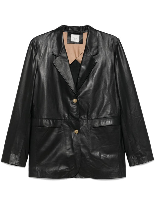 Leather single-breasted blazer jacket