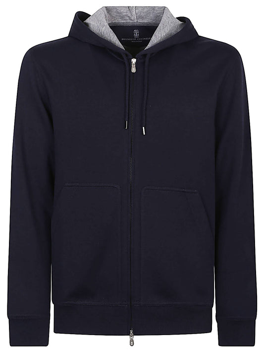 Cotton blend zipped hoodie