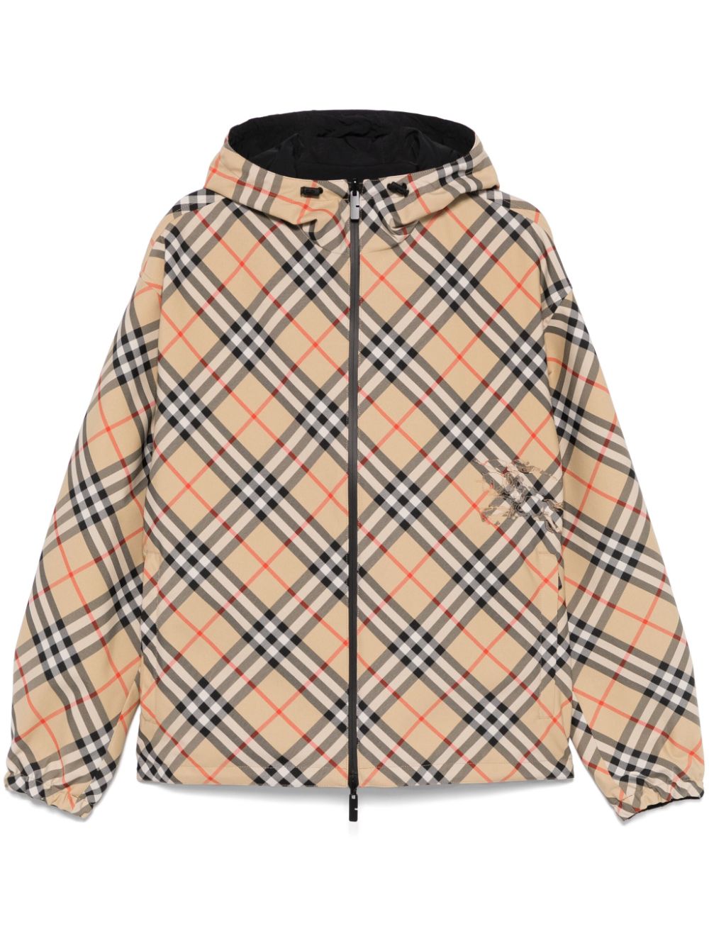 Check motif hooded jacket