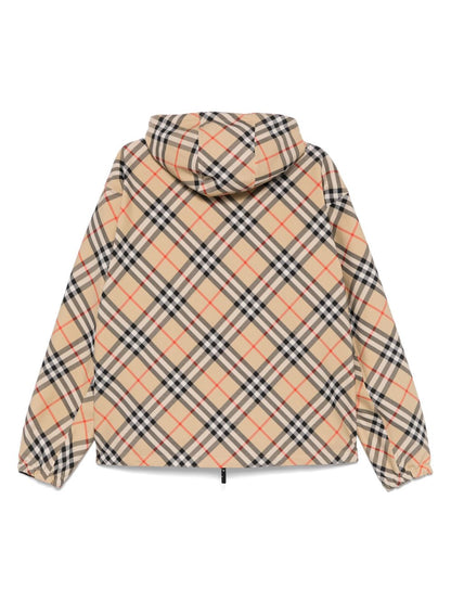 Check motif hooded jacket