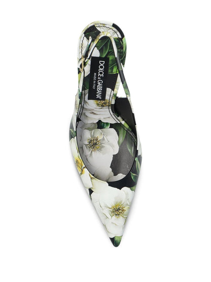 Printed leather slingback pumps