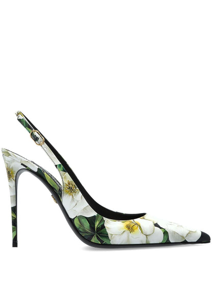 Printed leather slingback pumps