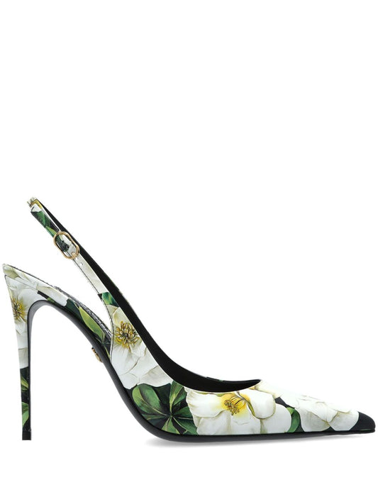 Printed leather slingback pumps
