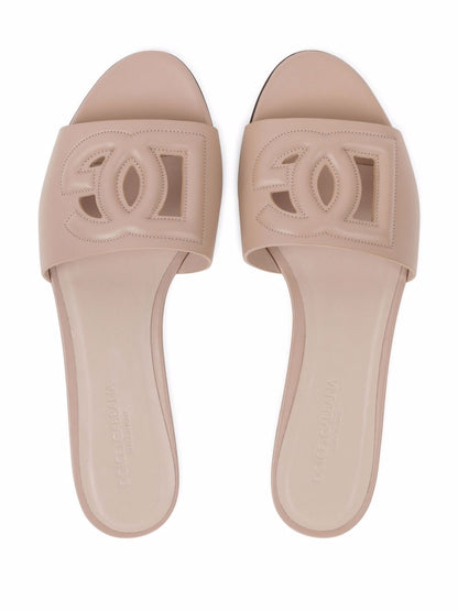 Dg logo leather flat sandals