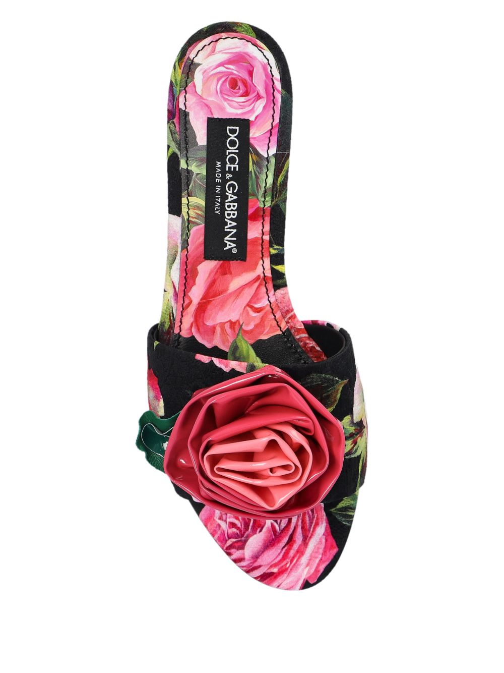 Rose embellished printed flat sandals