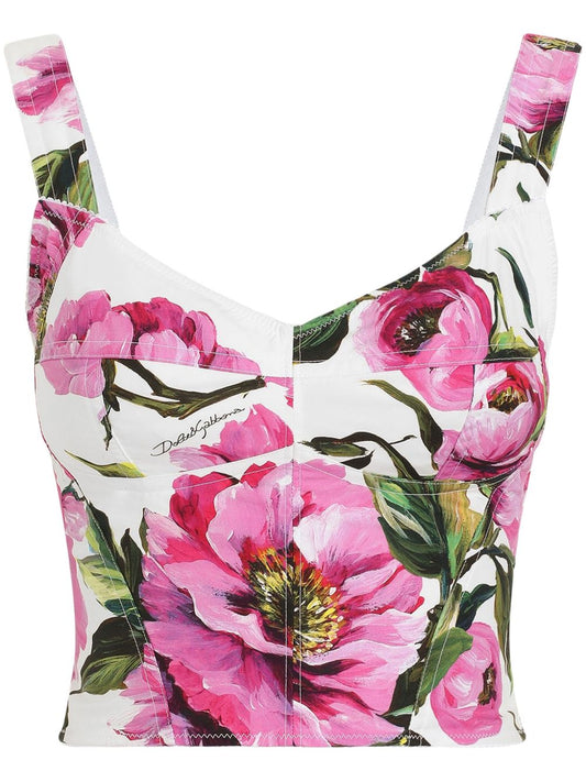 Printed cotton bustier top