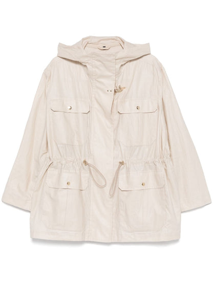 Linen and cotton blend parka coat