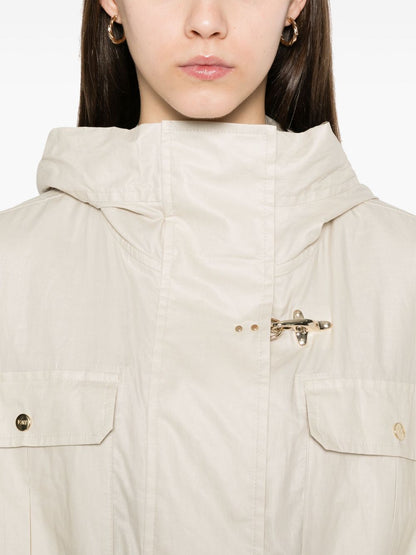 Linen and cotton blend parka coat