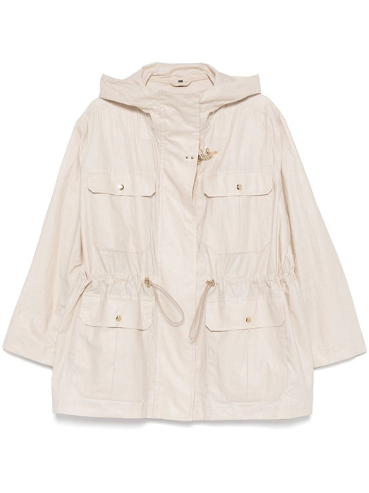 Linen and cotton blend parka coat