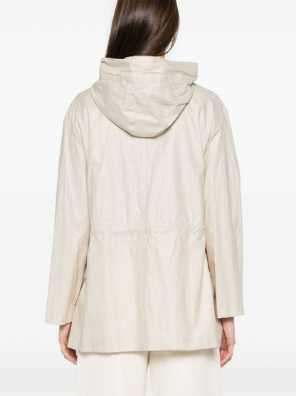 Linen and cotton blend parka coat