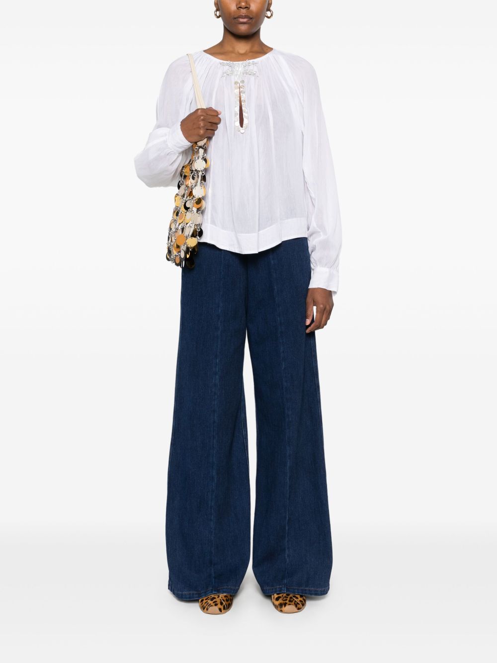 Denim wide-leg trousers