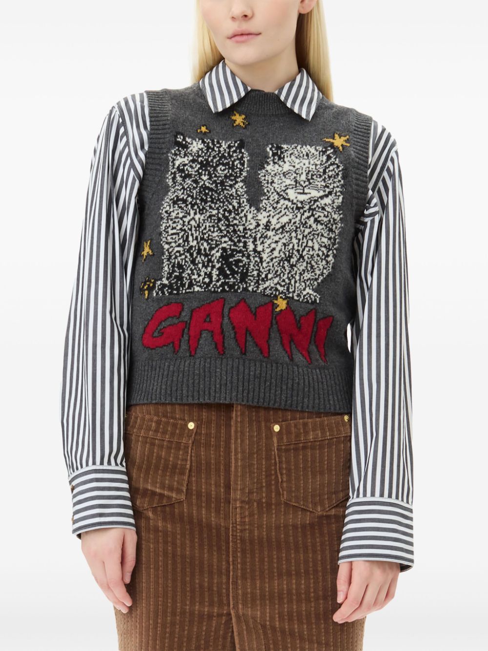 Embroidered wool vest