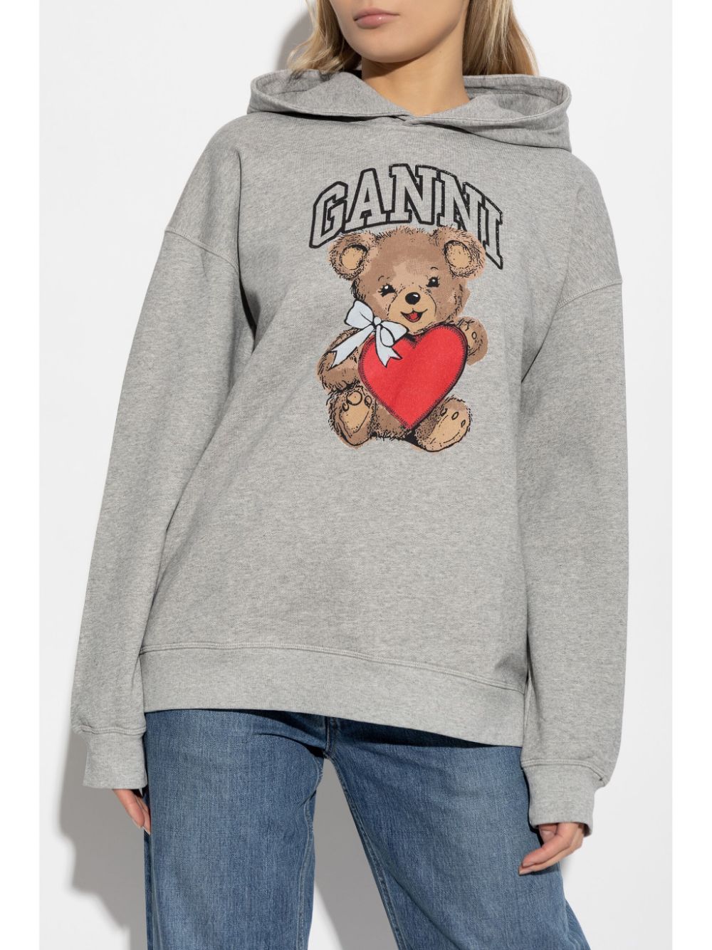 Bear print cotton hoodie