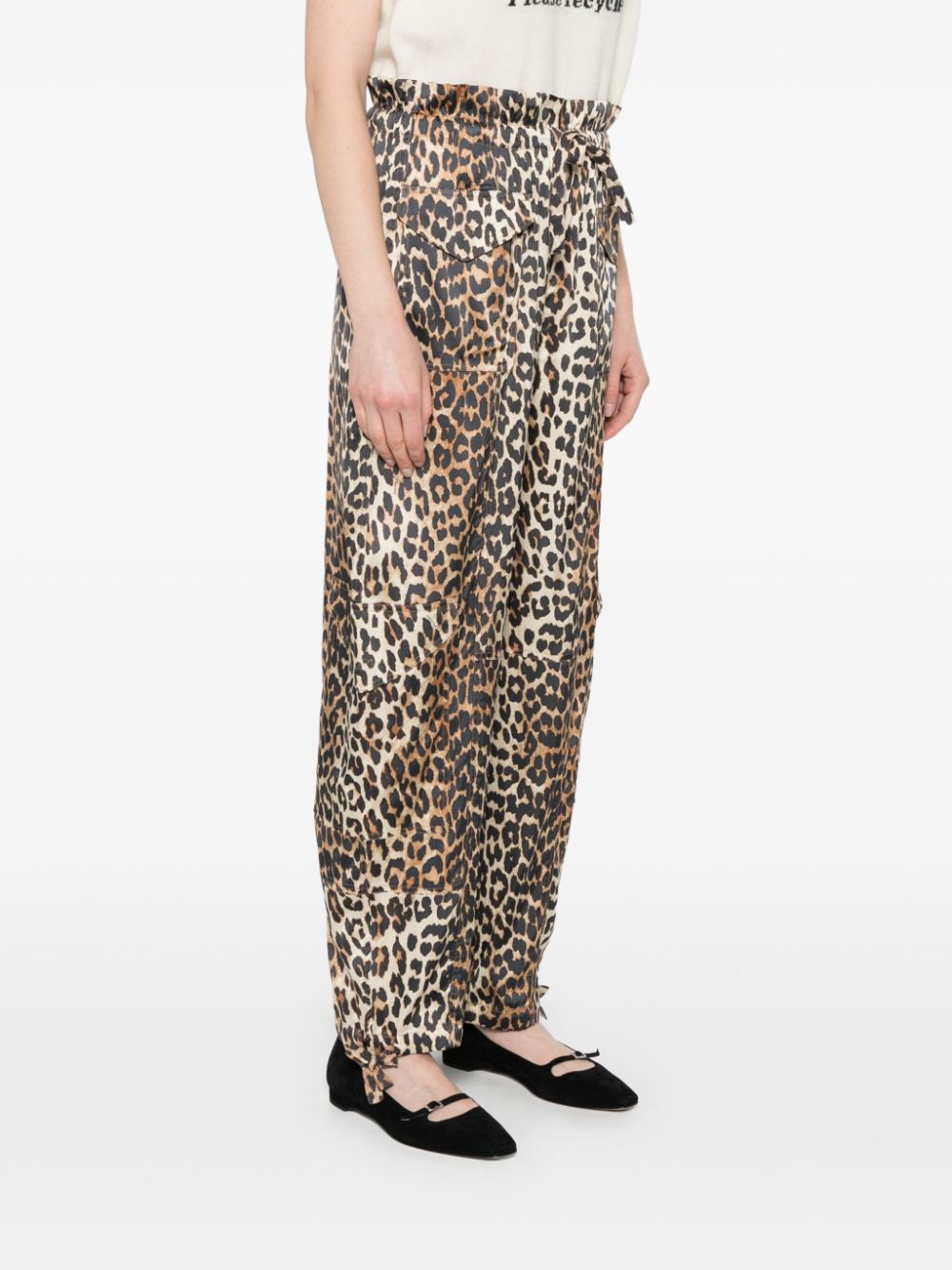 Leopard print satin trousers