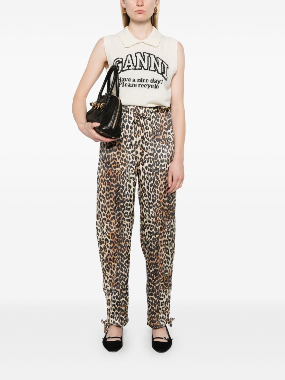 Leopard print satin trousers