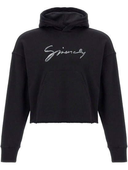Logo cotton cropped hoodie