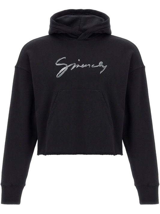 Logo cotton cropped hoodie