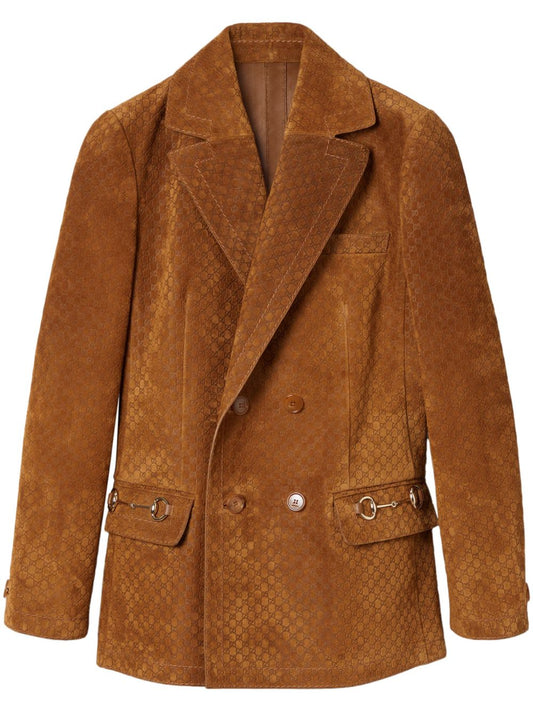 Suede leather double-breasted jacket