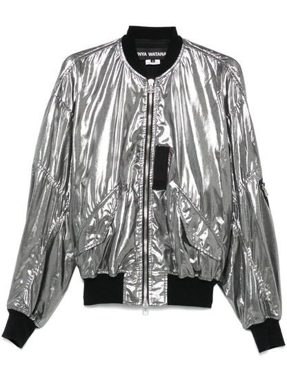 Metallic effect bomber jacket