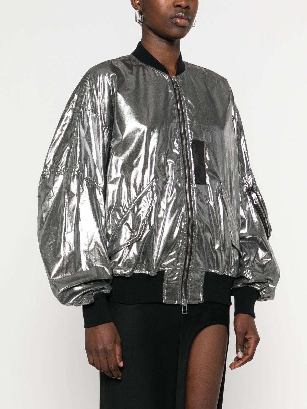 Metallic effect bomber jacket