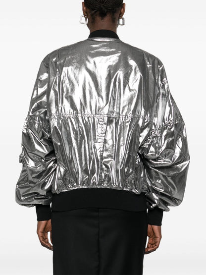 Metallic effect bomber jacket
