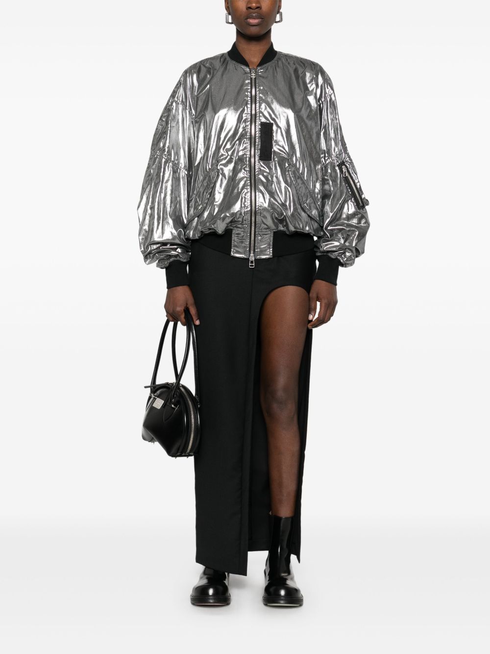 Metallic effect bomber jacket