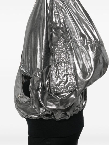 Metallic effect bomber jacket