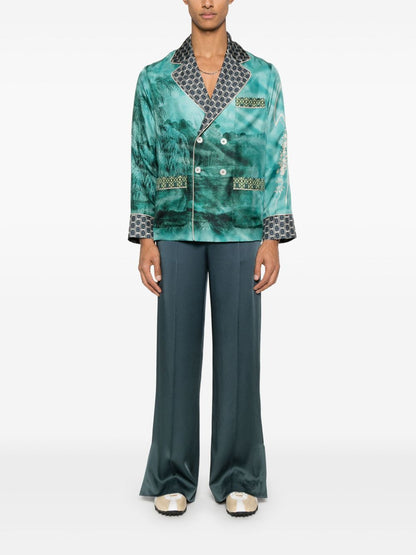 Printed silk double-breasted jacket