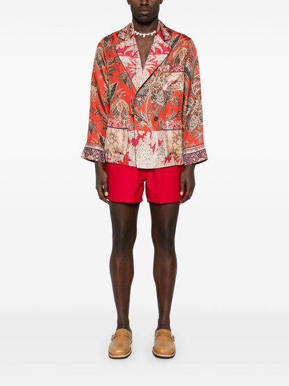 Printed silk double-breasted jacket