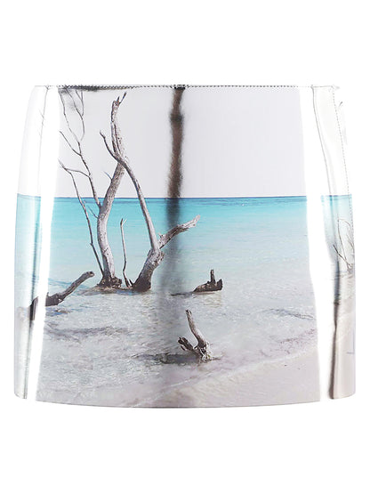 Printed leather mini skirt