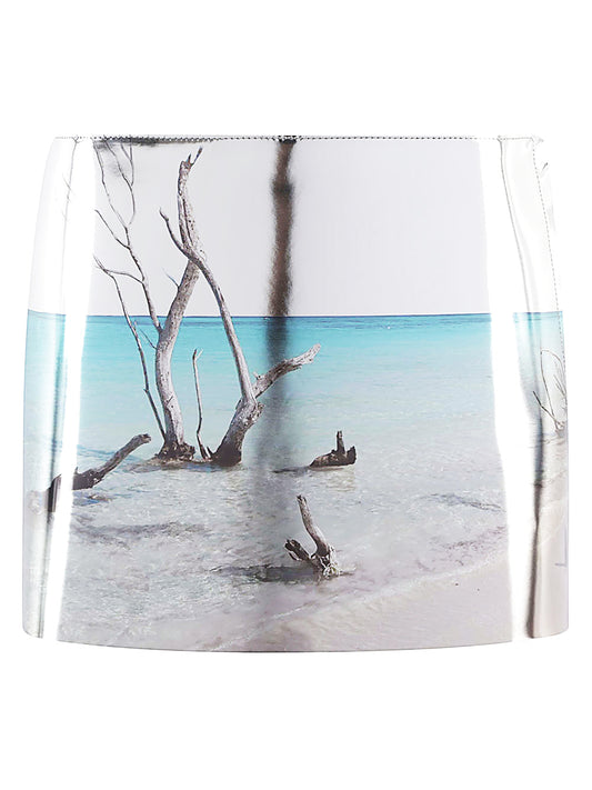 Printed leather mini skirt