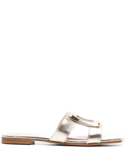 Metal buckle leather flat sandals