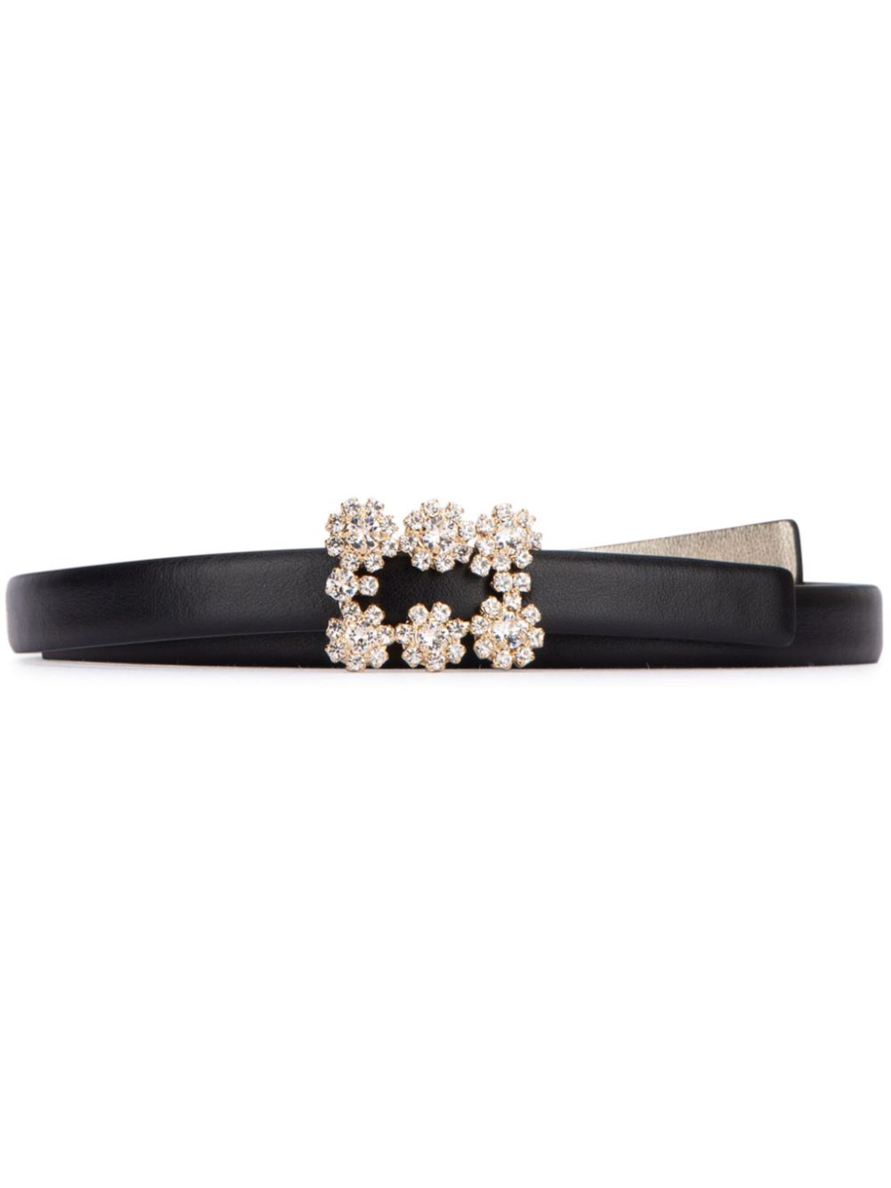 Flower strass buckle leather belt