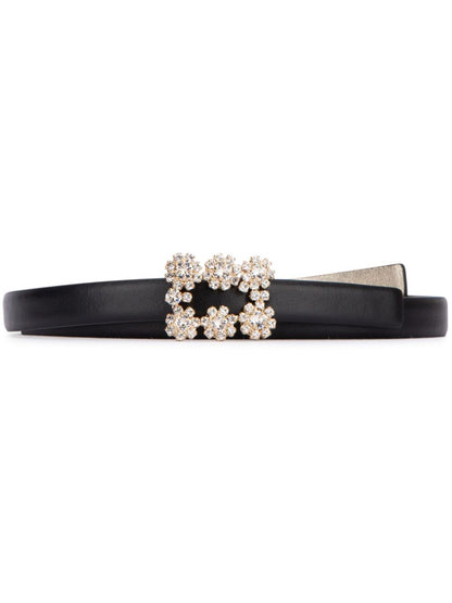 Flower strass buckle leather belt