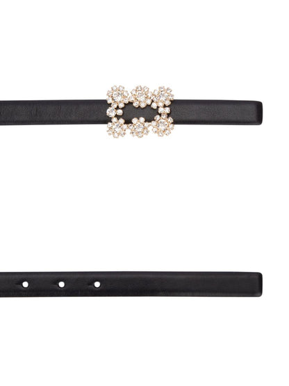 Flower strass buckle leather belt
