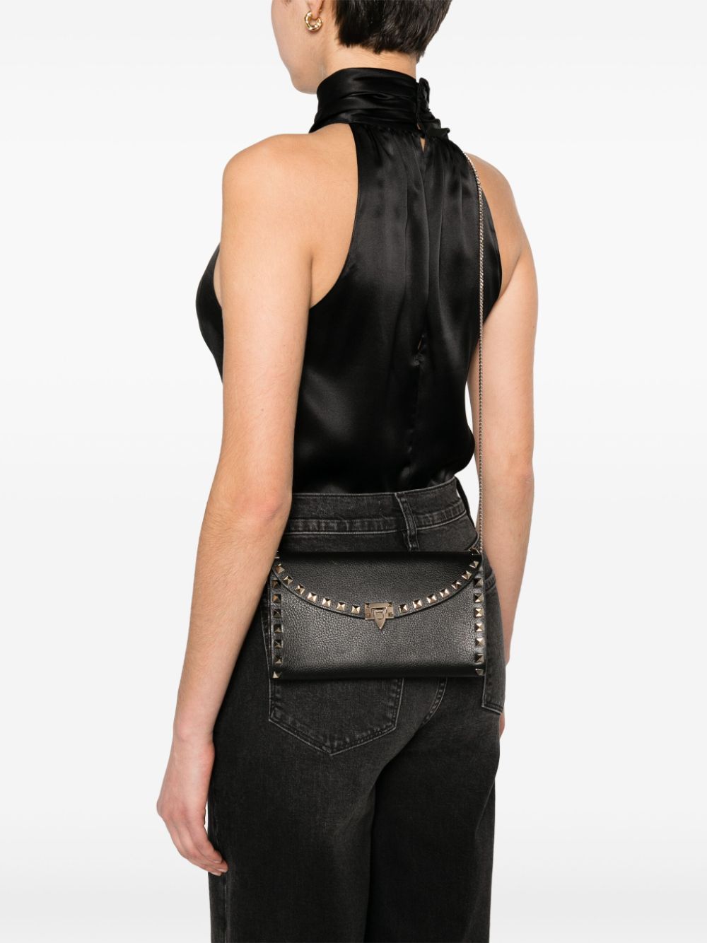 Leather rockstud mini bag with strap