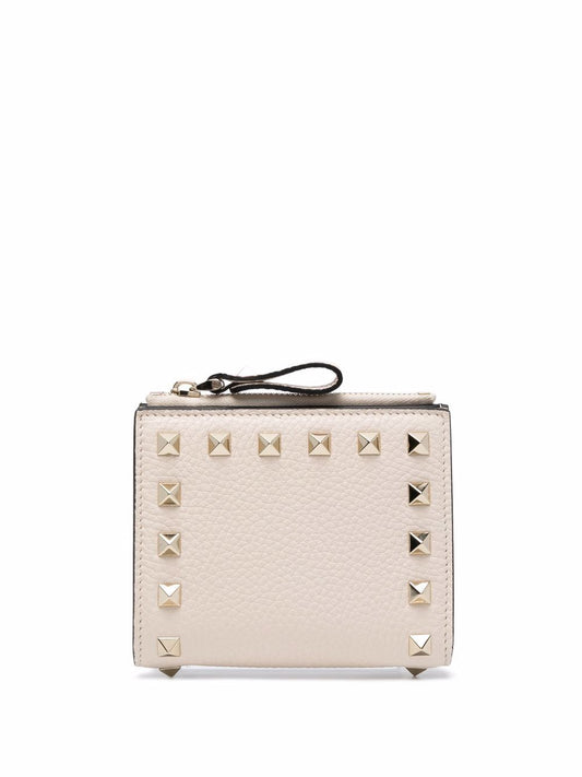 Rockstud leather french wallet