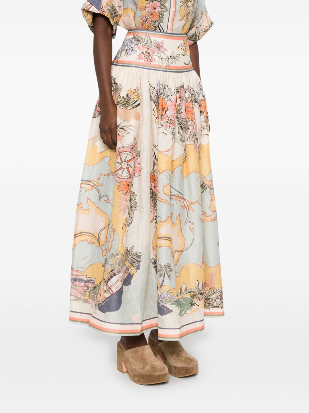 Tallow printed linen midi skirt