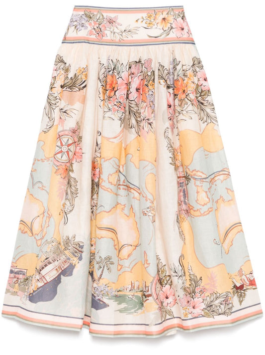 Tallow printed linen midi skirt