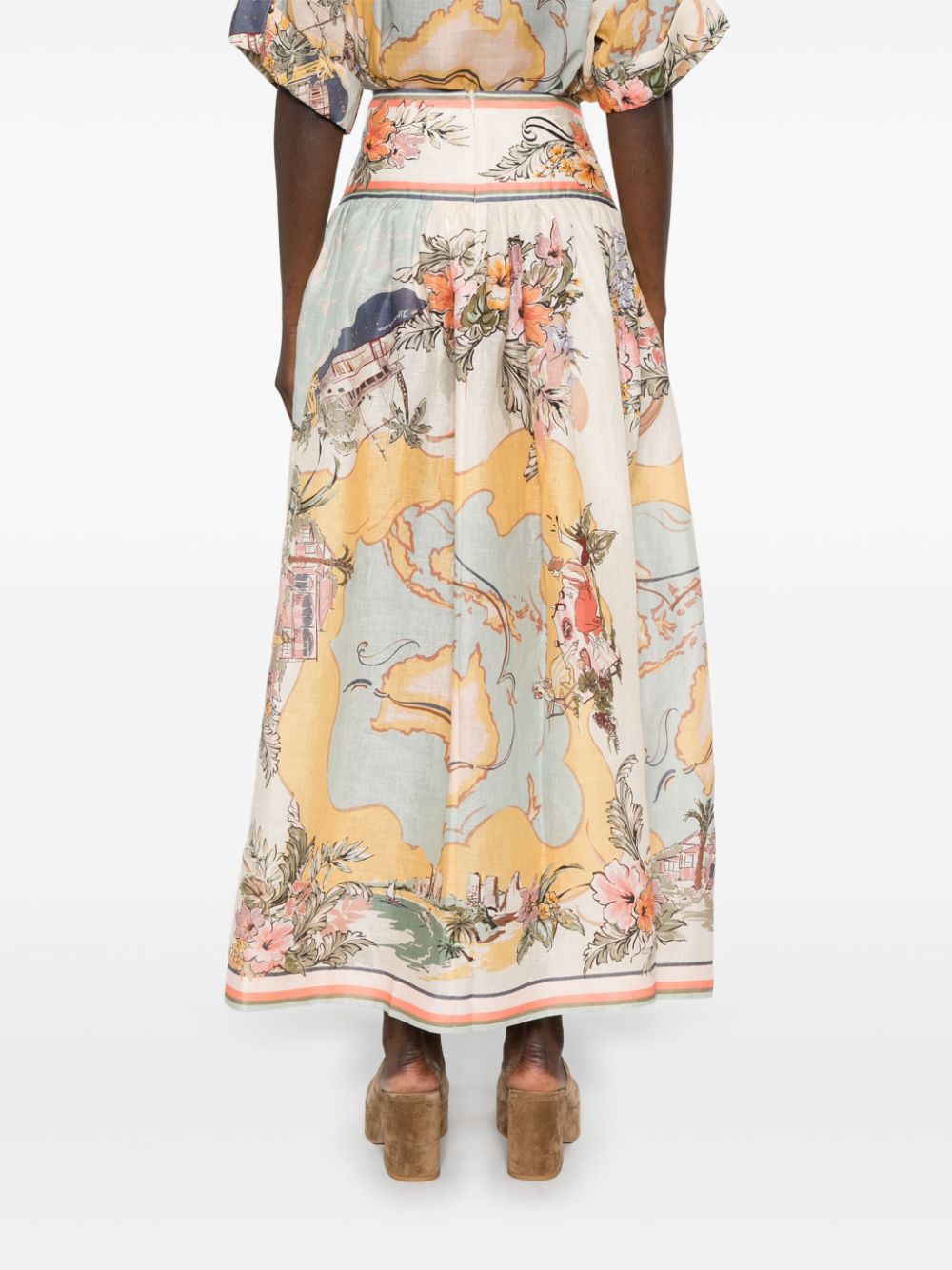 Tallow printed linen midi skirt