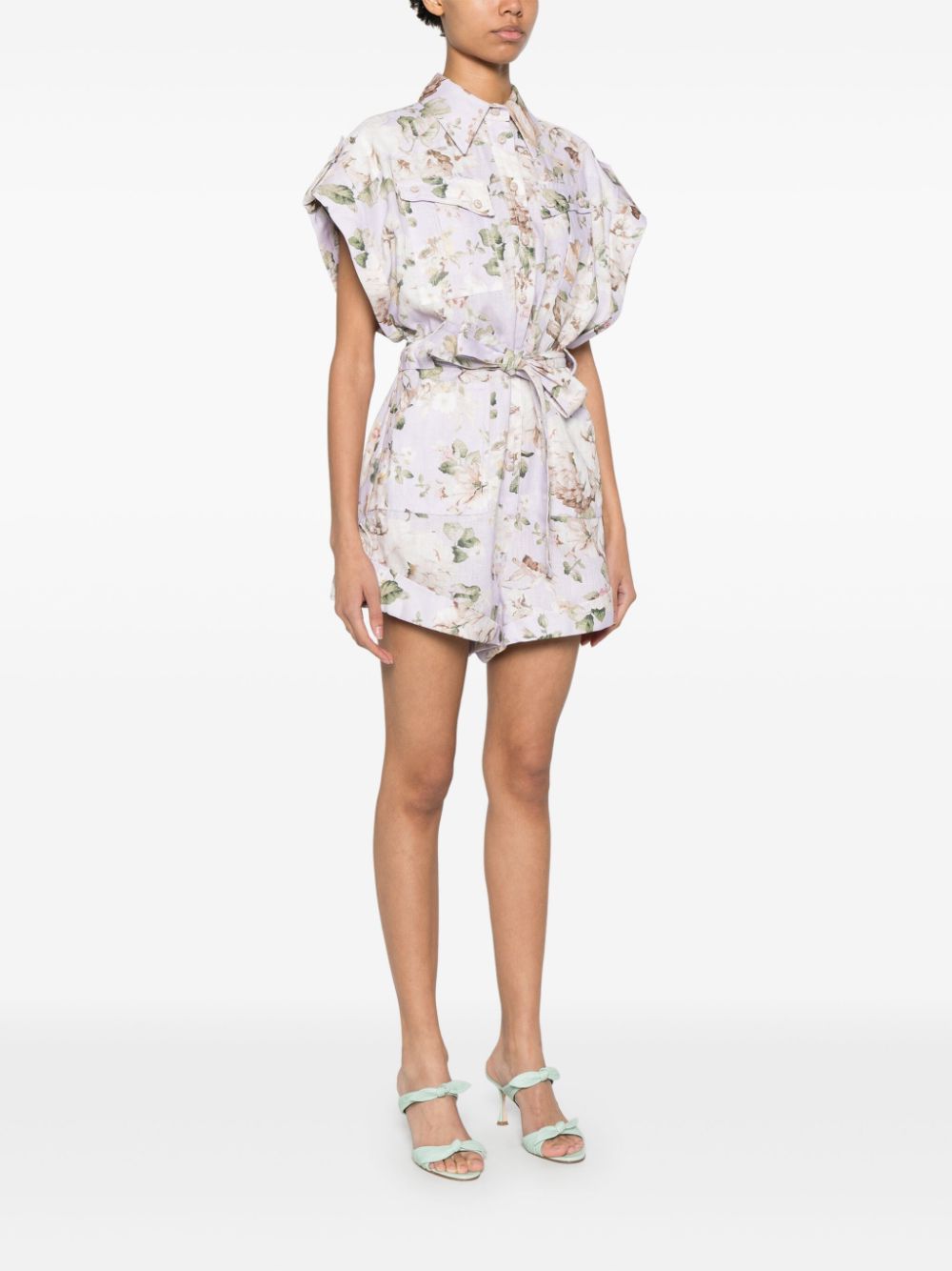 Acacia printed linen playsuit